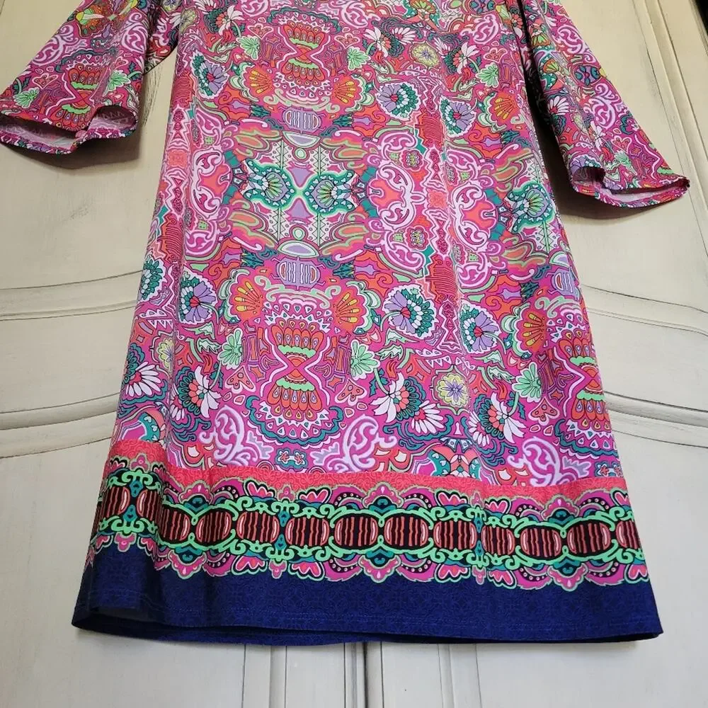 LAUNDRY by SHELLI SEGAL Multi-Color Vibrant Pattern Floral Pull On Dress *sz S*